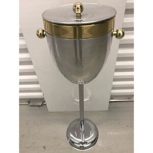 Vintage Art Deco Standing Champagne Wine Ice Cooler Brass & Aluminum 30" Tall